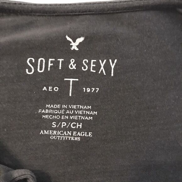 American Eagle Soft & Sexy Strappy Neck Gray Tunic Jegging Shirt Sz Small AE EUC - Picture 3 of 10